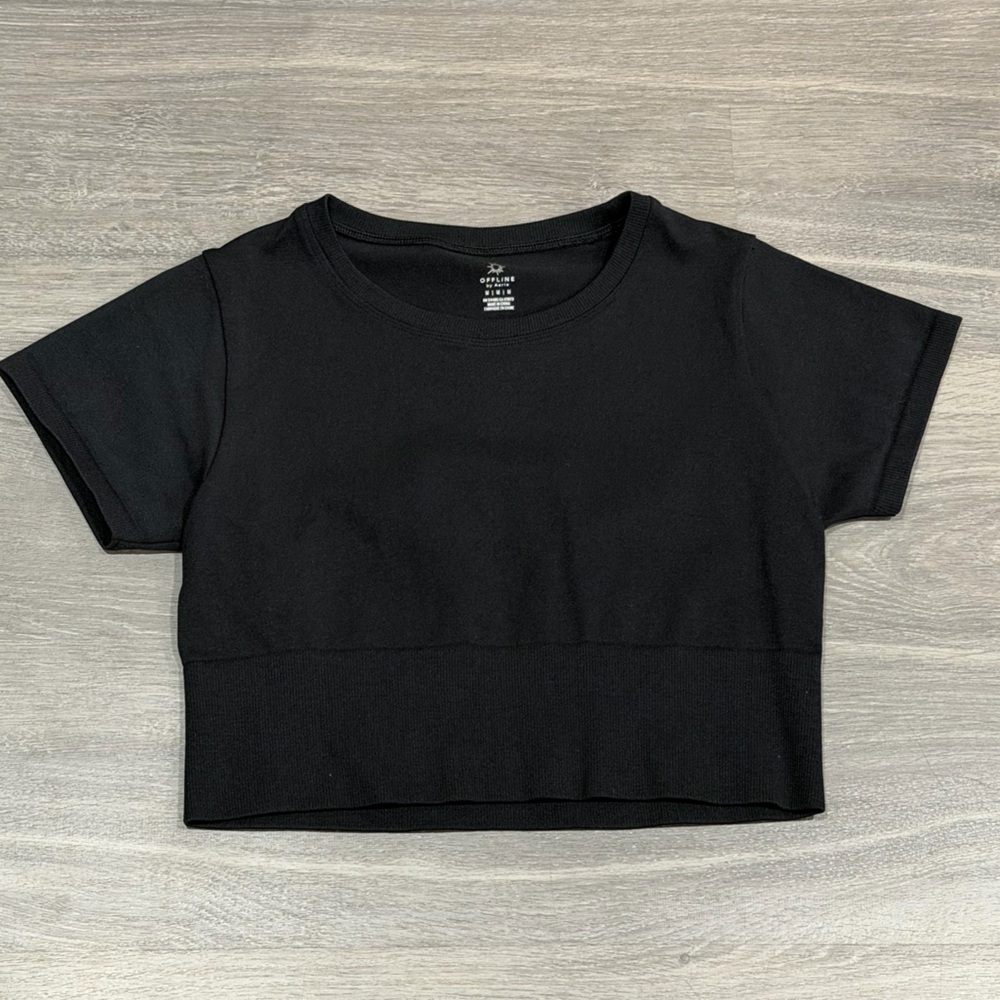 OFFLINE by Aerie Seamless Cropped Tee Black Women’s Medium